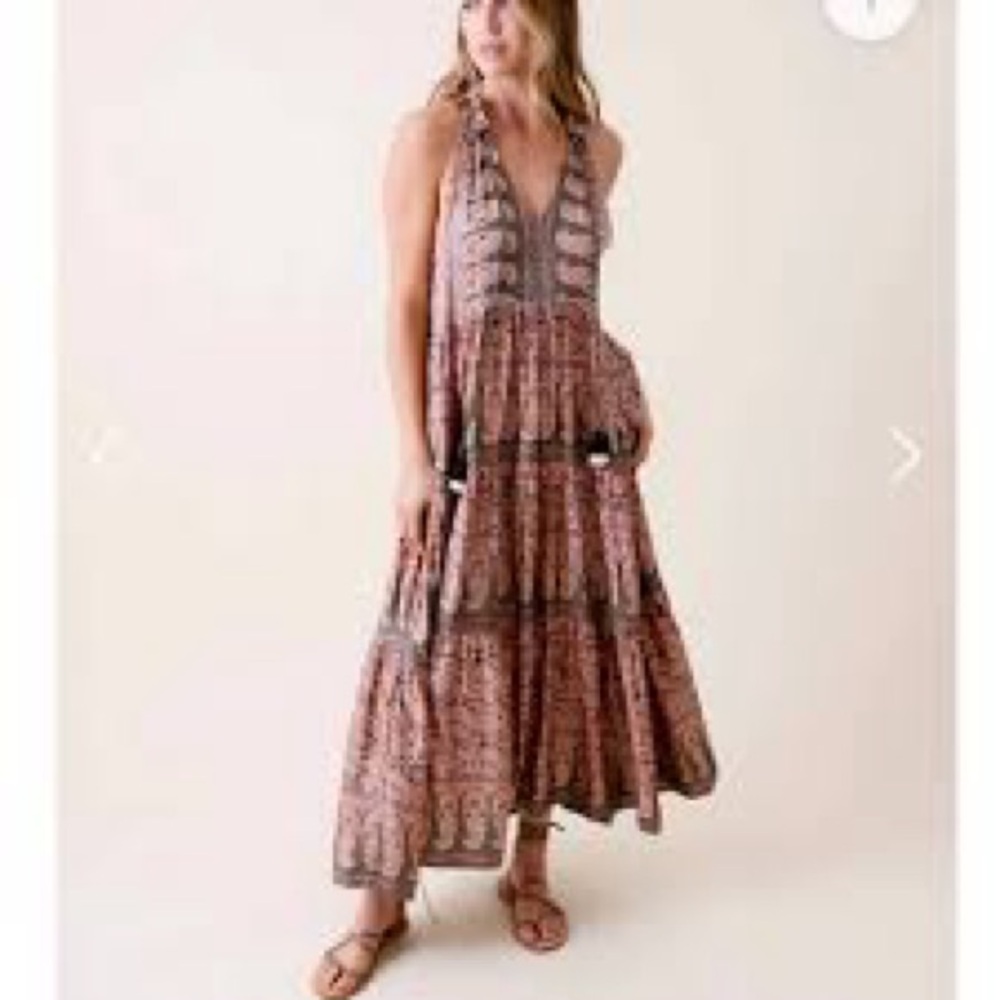 Anthropologie Omika Paola Maxi Dress, Size M, Pink & Olive Green, Boho, Pockets - Picture 2 of 10